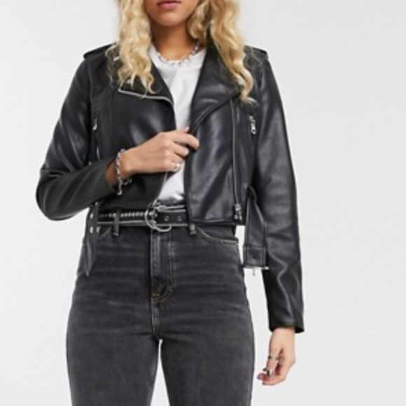 Bershka a faux leather cropped biker jacket